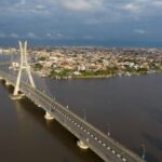 A drone shot of the Lagos Marina